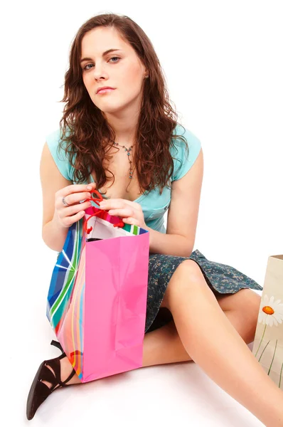 stock image Beautiful girl with shopping bags