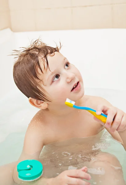 Little boy with toothbrush — Stock Photo, Image