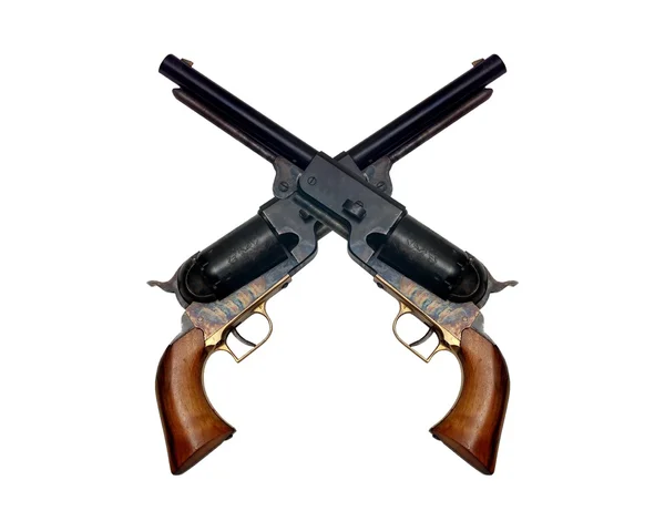 Dois velhos revólver de metal potro — Fotografia de Stock