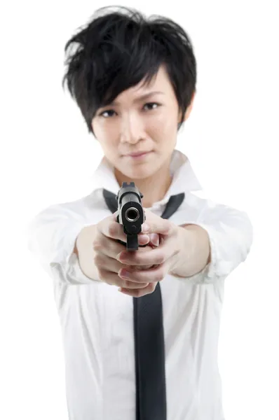 Cool girl with a gun — Stock Photo, Image