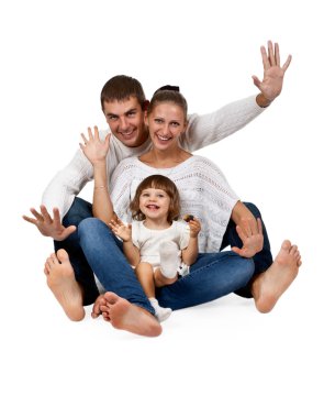 Baba, anne ve kızı, stüdyoda oturan