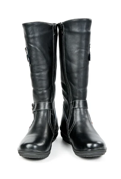 A pair of black leather women's winter boots — Stock Photo, Image