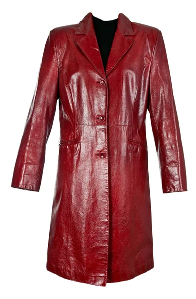 Red leather coat female — Stock Photo, Image