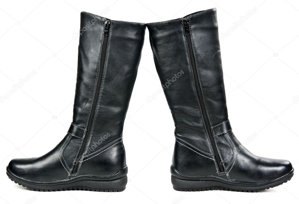 A pair of black leather women's winter boots