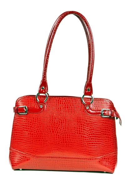 Red leather ladies handbag — Stock Photo, Image