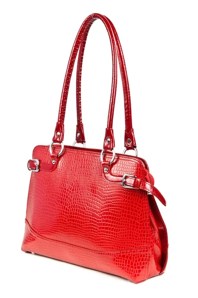 Red leather ladies handbag — Stock Photo, Image