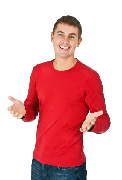 Portrét pohledný muž v červených šatech — Stock fotografie