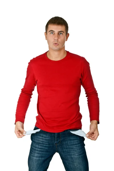 Man shows two empty pockets — Stock Photo, Image