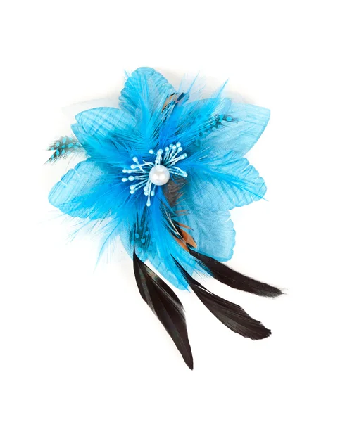 Blue flower fabric with feathers — Stock Photo, Image