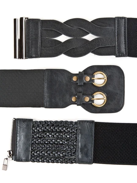 Three black leather women's belt — Stock Photo, Image