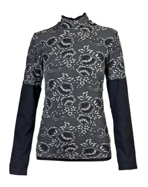 Black women's blouse with a floral pattern in the studio clipart