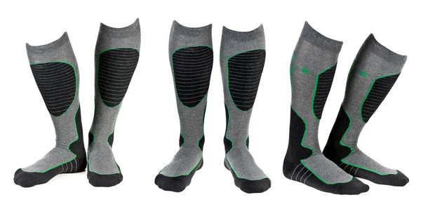 Колаж з трьох пар сірих лижних шкарпеток — стокове фото