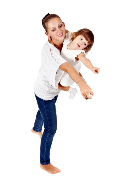 Mother and daughter show his hand in the studio — Stock Photo, Image