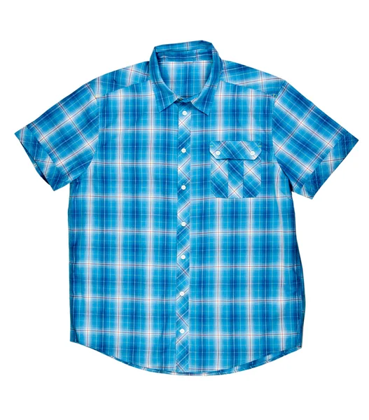 Шахматная голубая рубашка с короткими рукавами — стоковое фото