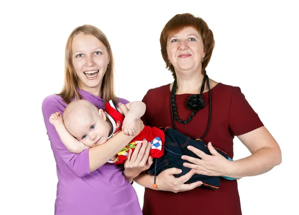 Happy family mother, grandmother and a young boy — Stock Photo, Image