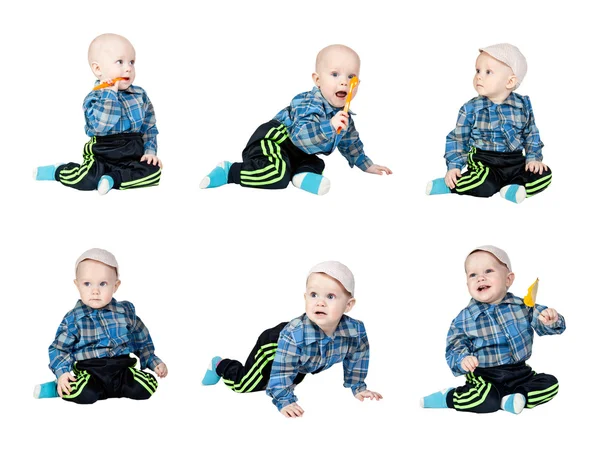 Collage a little boy in a plaid dress — Stock Photo, Image