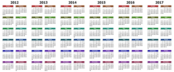 Calendario colorido para los años 2012 - 2017 — Foto de Stock