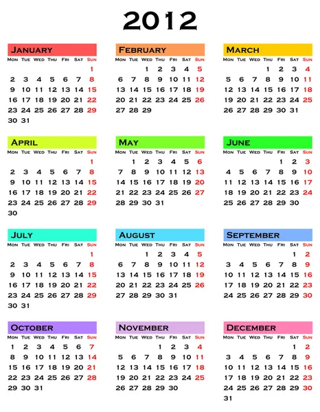 Kolorowy kalendarz na rok 2012 — Zdjęcie stockowe