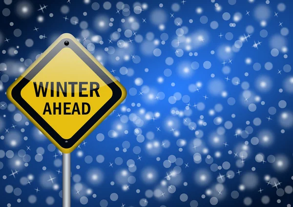 stock image Winter ahead traffic sign on snowing background