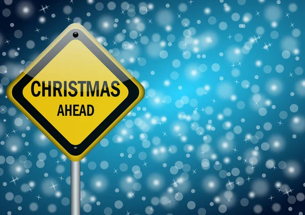 Weihnachten voraus Verkehrszeichen auf Schnee Hintergrund — Stockfoto