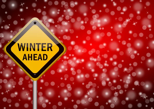 stock image Winter ahead traffic sign on snowing background