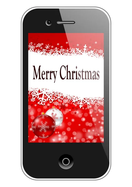 Mobiele telefoon met Kerstmis achtergrond — Stockfoto