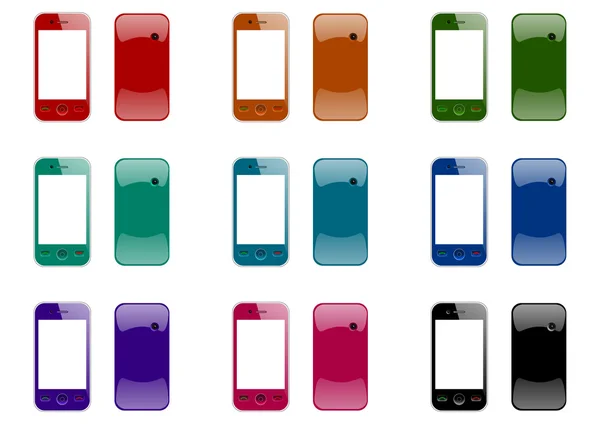 Teléfonos móviles delante y detrás en nueve colores — Foto de Stock