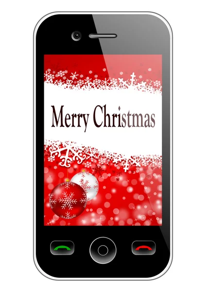 क्रिसमस पृष्ठभूमि के साथ मोबाइल फोन — स्टॉक फ़ोटो, इमेज