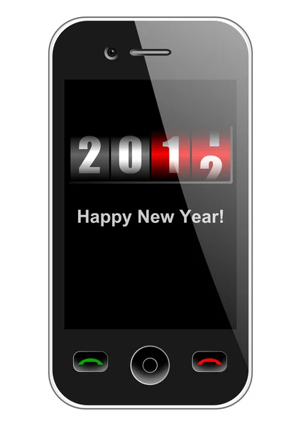 Teléfono móvil con contador de año nuevo — Foto de Stock