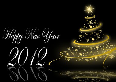 Happy new year illustration with christmas tree clipart