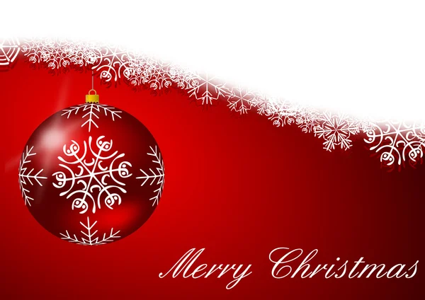 Roter weihnachtlicher Hintergrund mit Schneeflocken und Weihnachtskugel — Stockfoto
