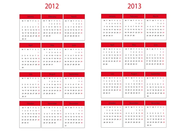 Calendar 2012 and 2013 start in Monday — Stock fotografie