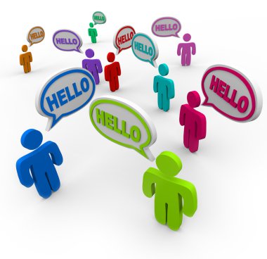 Diverse Saying Hello Greeting in Speech Bubbles clipart