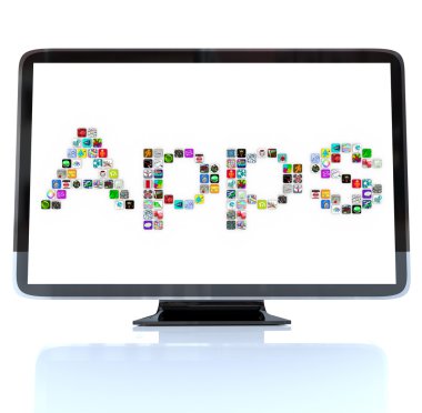Apps simgeler televizyon ekranında kelime.