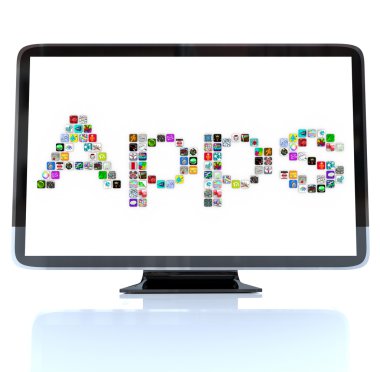 Apps Word Icons on Television Screen clipart