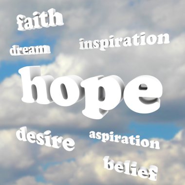 Hope Words in Sky Faith Belief Inspire Aspirations clipart