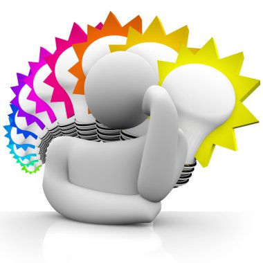 Thinker Colorful Light Bulbs Thinking Man Dreaming Ideas clipart