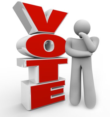 Vote Thinking Person Stands Beside Word Considering Options clipart