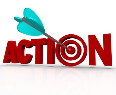 Action Target Bulls-Eye Word Urgent Need to Act Now clipart