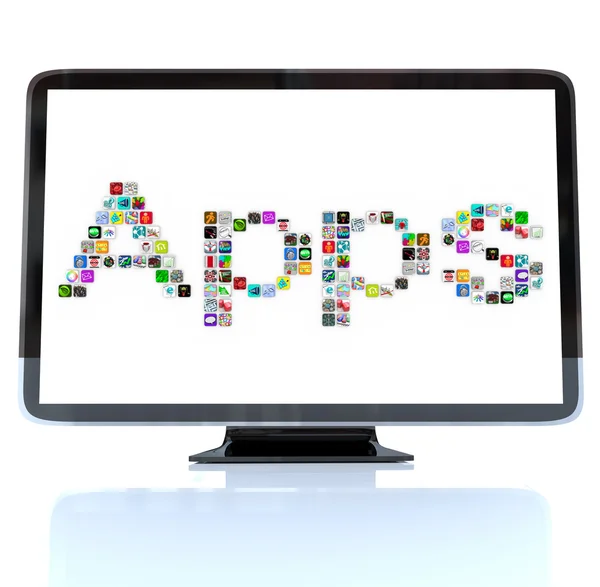 Aplikacje słowo ikony na ekranie telewizora — Zdjęcie stockowe