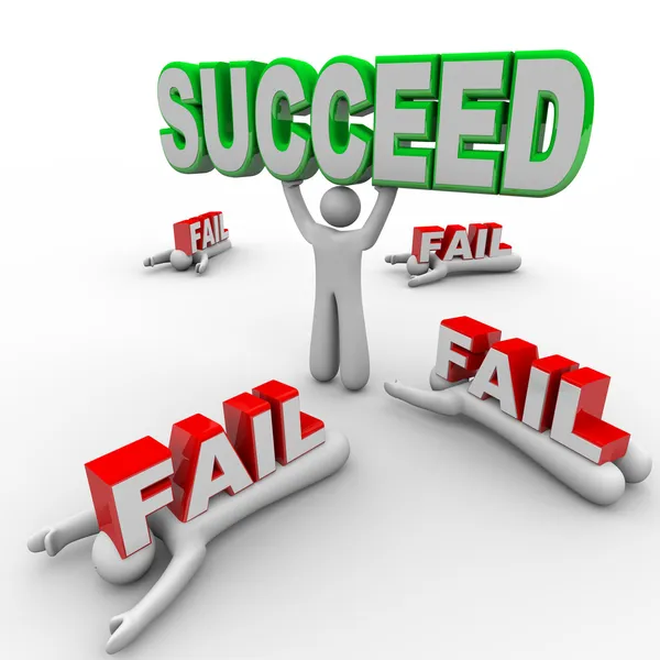 Uma pessoa bem sucedida detém sucesso Palavra outros falham — Fotografia de Stock