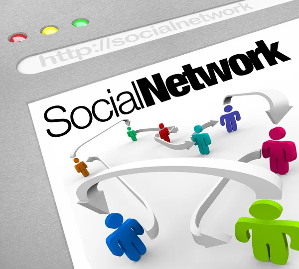 Κοινωνικό δίκτυο στο Διαδίκτυο που συνδέονται μεταξύ τους με βέλη — Φωτογραφία Αρχείου