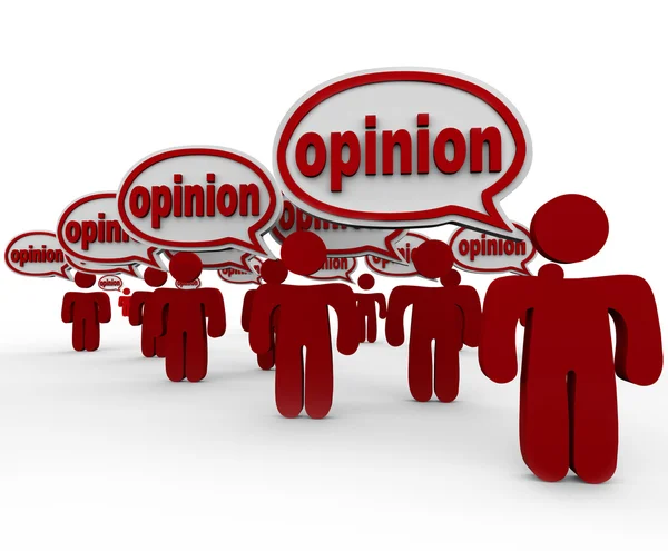 Muitos que compartilham opiniões Críticos que falam opinião Palavra — Fotografia de Stock
