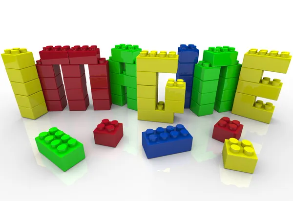 Tänk ordet leksak plast block idé kreativitet — Stockfoto