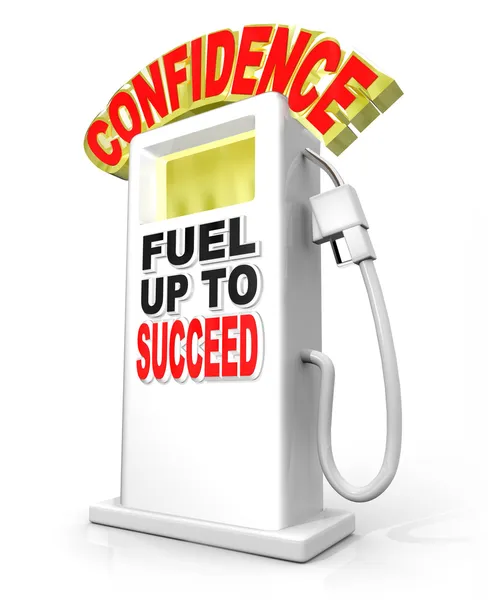 La confiance alimente la pompe à essence réussie alimente une attitude confiante — Photo