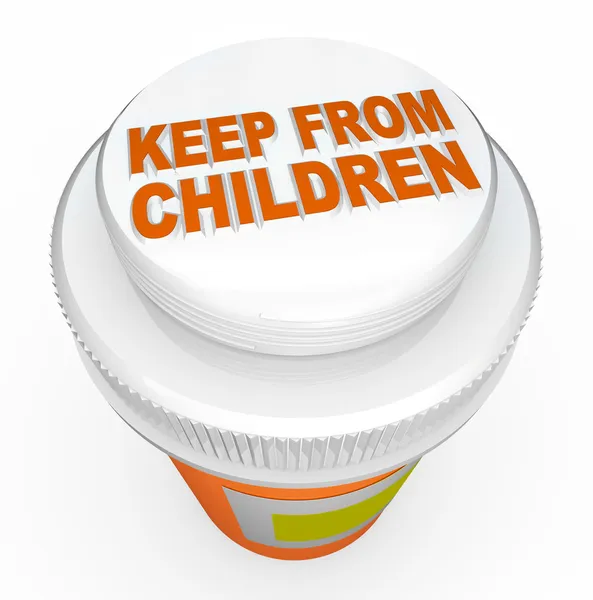 Keep From Children Medicine Child-Proof Bottle Cap Warning — Stock Photo, Image