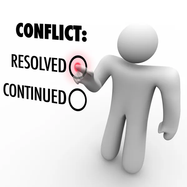 Выбирайте разрешение или продолжение конфликтов - разрешение конфликтов — стоковое фото