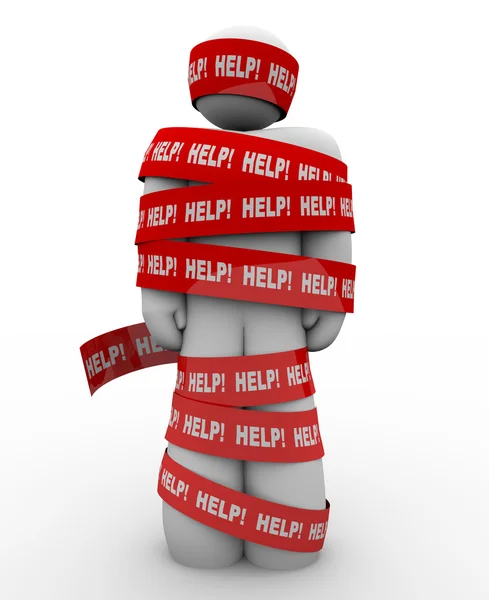Ayuda persona envuelta en cinta roja necesita rescate —  Fotos de Stock