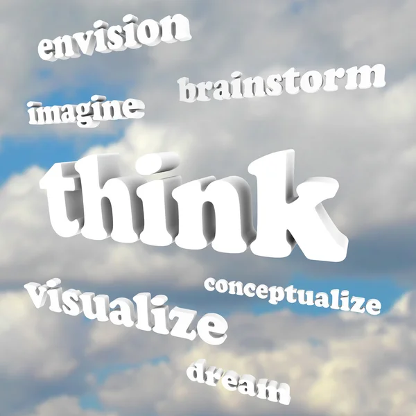Piensa en palabras en el cielo - Imagina nuevas ideas y sueños —  Fotos de Stock