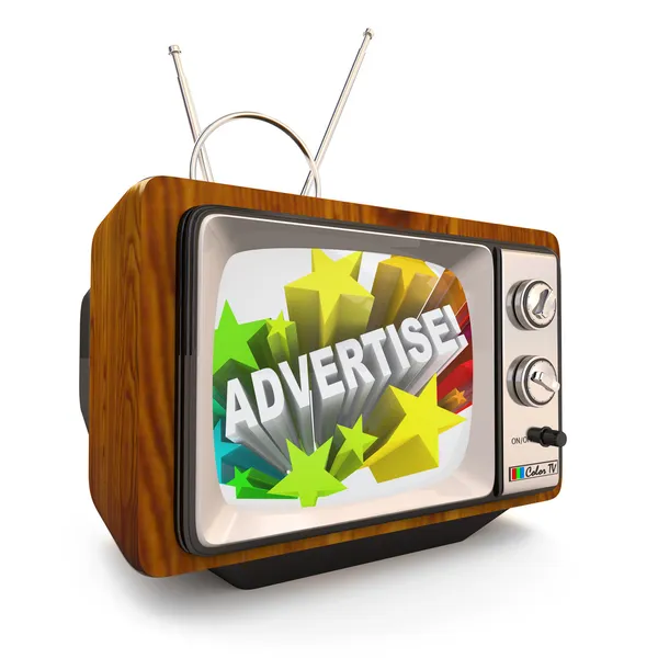 广告营销对旧老式电视电视 — 图库照片